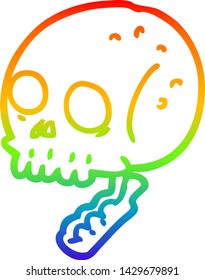 rainbow gradient line drawing of a cartoon spooky skull