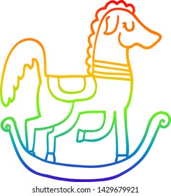 rainbow gradient line drawing of a cartoon rocking horse