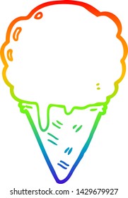 dibujo de una línea de gradiente de arco iris de un helado de dibujos animados