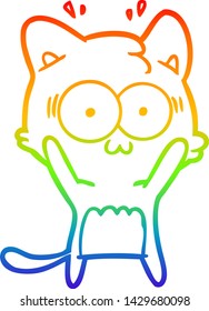 rainbow gradient line drawing of a cartoon surprised cat
