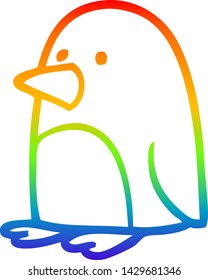 dibujo de una línea de gradiente de arcoiris de un pingüino de navidad