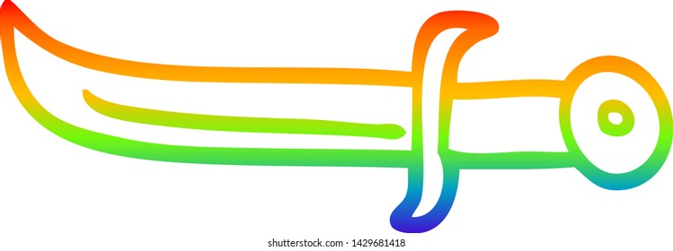 rainbow gradient line drawing of a cartoon golden dagger