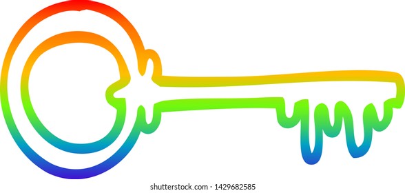 rainbow gradient line drawing of a cartoon key