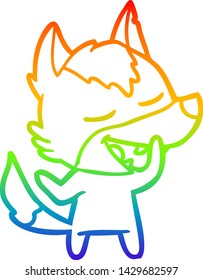 dibujo de una línea degradada de un lobo de dibujos animados riendo