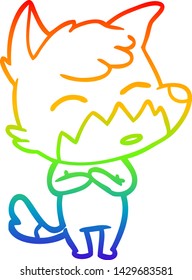 rainbow gradient line drawing of a cartoon fox