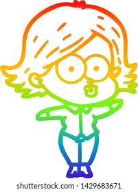 rainbow gradient line drawing of a cartoon girl pouting