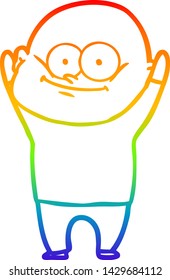 rainbow gradient line drawing of a cartoon bald man staring