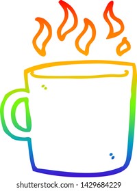 dibujo de línea de gradiente de arco iris de una taza caliente de café de dibujos animados