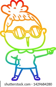 rainbow gradient line drawing of a cartoon woman wearing spectacles