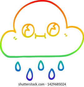 rainbow gradient line drawing of a cartoon rain cloud