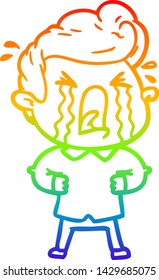 dibujo de una línea de gradiente de arco iris de un hombre llorando una caricatura