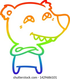 rainbow gradient line drawing of a cartoon bear showing teeth