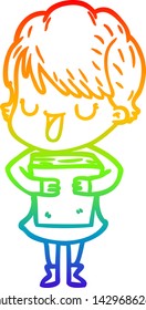 rainbow gradient line drawing of a cartoon woman talking