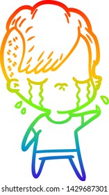 rainbow gradient line drawing of a cartoon crying girl