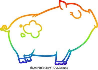 rainbow gradient line drawing of a cartoon pig