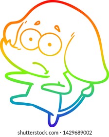 rainbow gradient line drawing of a cartoon unsure elephant