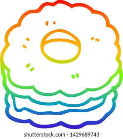 rainbow gradient line drawing of a cartoon jammy biscuit