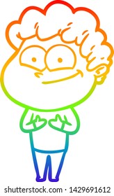 dibujo de una línea de gradiente de arco iris de un hombre feliz con dibujos animados