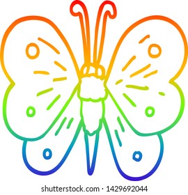 rainbow gradient line drawing of a cartoon butterfly