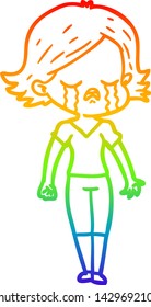 rainbow gradient line drawing of a cartoon girl crying