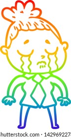 rainbow gradient line drawing of a cartoon crying woman