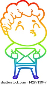 dibujo de una línea de gradiente de arcoiris de un hombre de dibujos animados