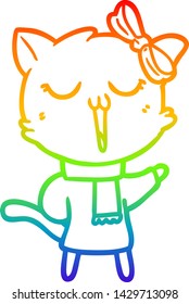 rainbow gradient line drawing of a cartoon cat