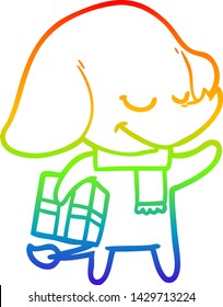 rainbow gradient line drawing of a cartoon christmas elephant