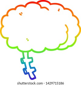 desenho de linha de gradiente do arco-íris de um cérebro de desenho animado