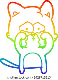 rainbow gradient line drawing of a cartoon cat