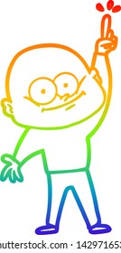 rainbow gradient line drawing of a cartoon bald man staring
