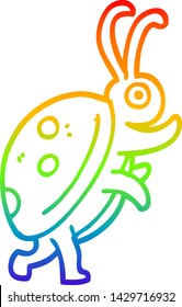 dibujo de línea de gradiente de arco iris de una mariquita de dibujos animados