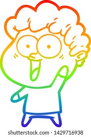 dibujo de una línea de gradiente de arco iris de un hombre feliz con dibujos animados
