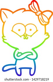 rainbow gradient line drawing of a cartoon cat