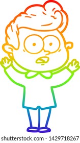 rainbow gradient line drawing of a cartoon staring man