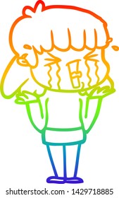 rainbow gradient line drawing of a cartoon woman in tears