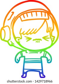 rainbow gradient line drawing of a cartoon astronaut woman