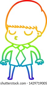 rainbow gradient line drawing of a cartoon calm boy