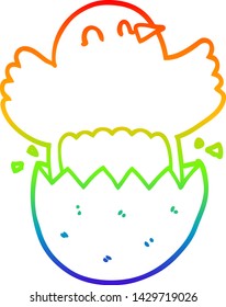 rainbow gradient line drawing of a cartoon hatching chicken