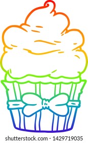 rainbow gradient line drawing of a cartoon fancy cupcake
