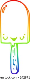 rainbow gradient line drawing of a cartoon ice lolly