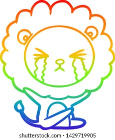 rainbow gradient line drawing of a cartoon crying lion