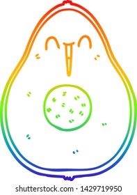 rainbow gradient line drawing of a cartoon happy avocado