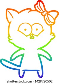 desenho de linha de gradiente do arco-íris de um gato de desenho animado