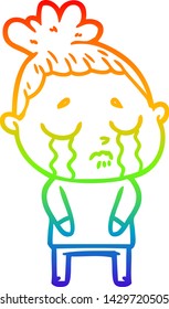 rainbow gradient line drawing of a cartoon crying woman
