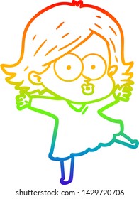 rainbow gradient line drawing of a cartoon girl pouting