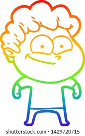 dibujo de una línea de gradiente de arco iris de un hombre feliz con dibujos animados