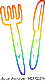 dibujo de línea de gradiente de arco iris de una navaja y bifurcación de dibujos animados