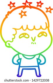 rainbow gradient line drawing of a cartoon amazed boy
