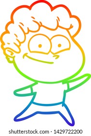 dibujo de una línea de gradiente de arco iris de un hombre feliz con dibujos animados